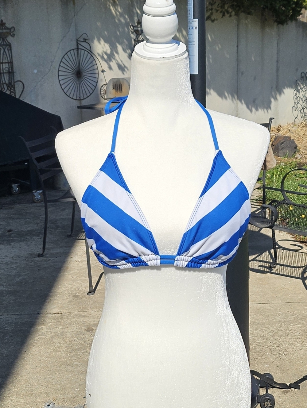 Mossimo Supply Co. Blue and White Striped Triangle Bikini Top